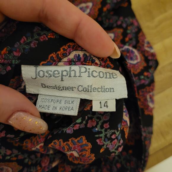 Joseph Picone Geometric Floral Print Flowy Silk Midi Skirt Multicolor Womens 14 - Picture 6 of 9